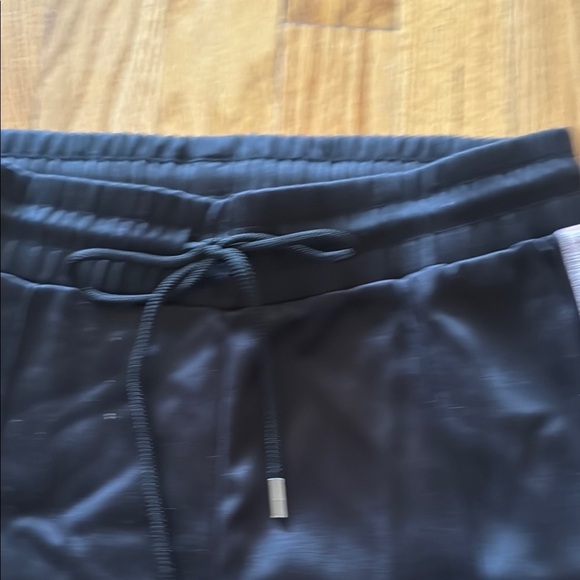 Sandro Paris sz 1 Black shiny Track Pants pink Side Stripes elastic + tie waist - Picture 3 of 8